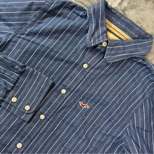 Hollister Blue White Stripe Shirt Size XL Long Sleeve Button Up Red Bird Y2K